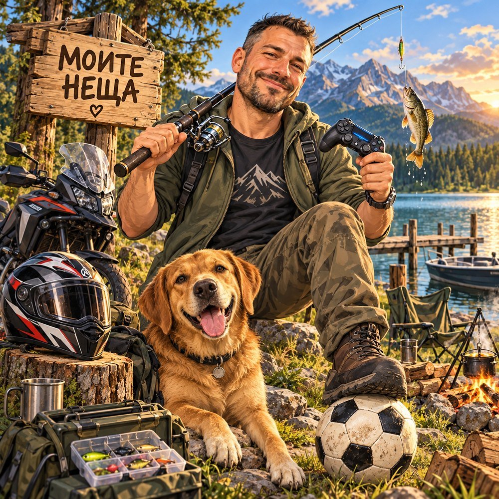 карикатура на мъж с хобитата му