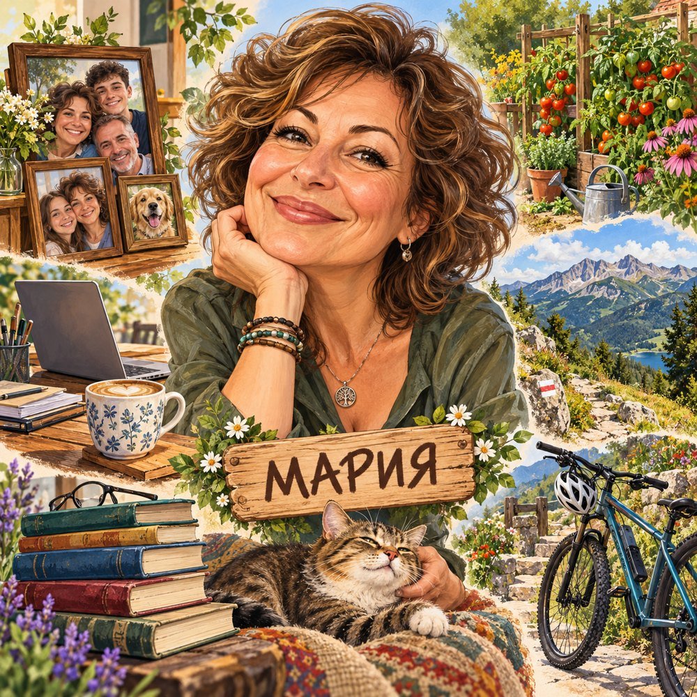 карикатура на жена с нещата от живота ѝ